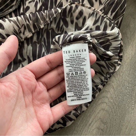 New Ted Baker Bertei Brown Abstract Beaded Trim Ruffle Sheer Blouse - Picture 8 of 10